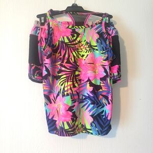 Xersion Quick-Dri Tropical Floral Tank Top Shorts Set Girls Size Small 7/8